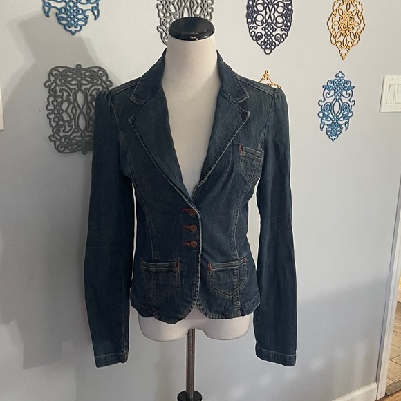 Calvin Klein Jeans Dark Blue embroidered Denim Jacket size small - Picture 1 of 11